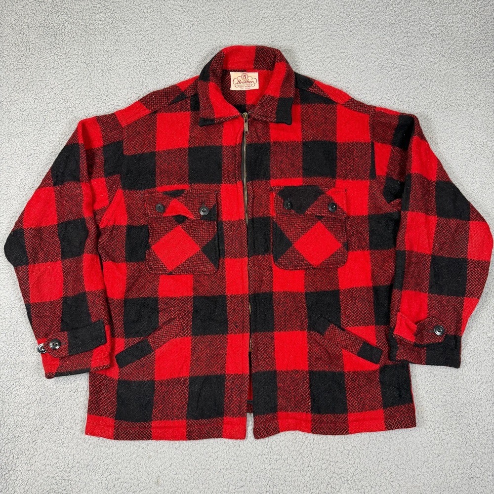 60s Five Brother Mackinaw Wool Flannel Fits Mens XL Buffalo Plaid True Vintage